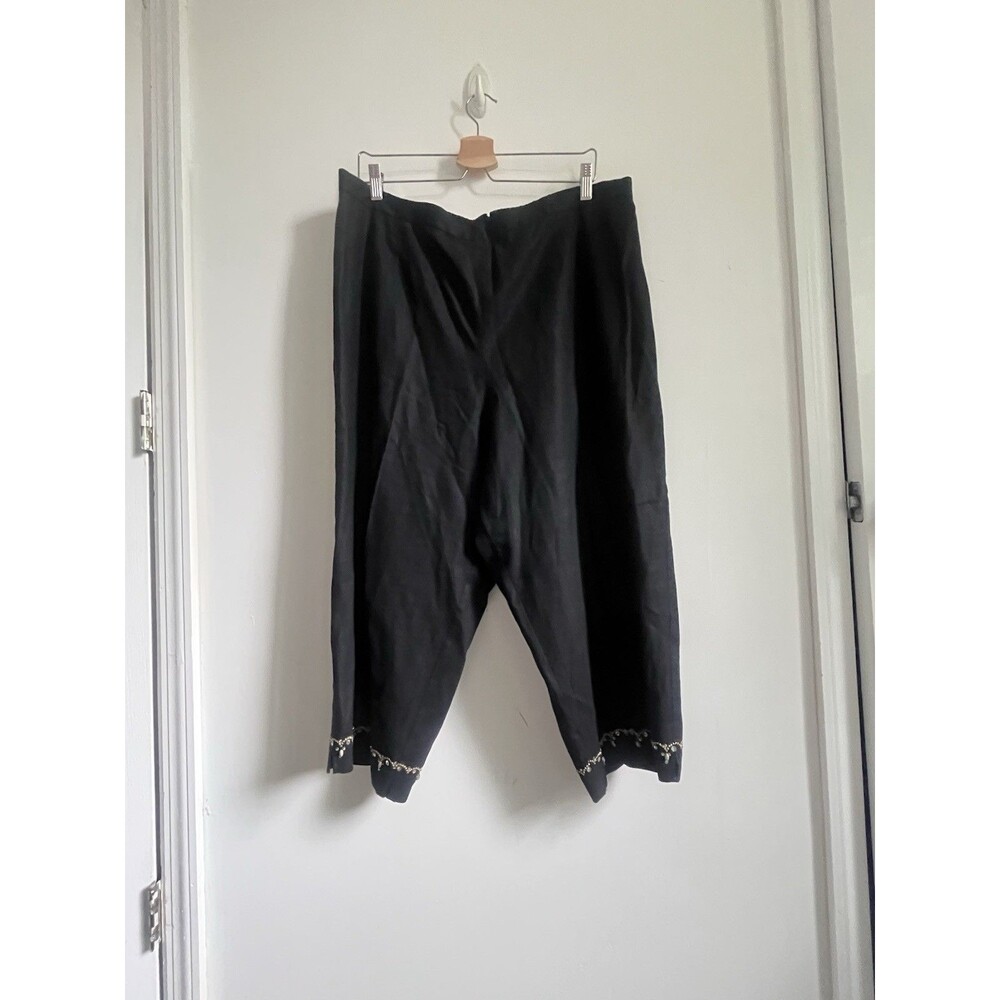 Plus Sz Linen Blend Black Pants Size 20W W/ Embellishment